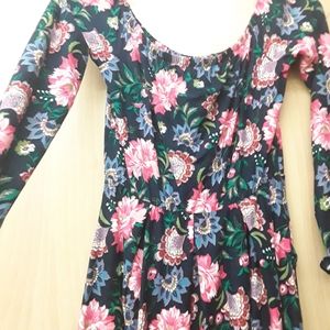 Floral Boho Black Pink Dress Maxi NWT M